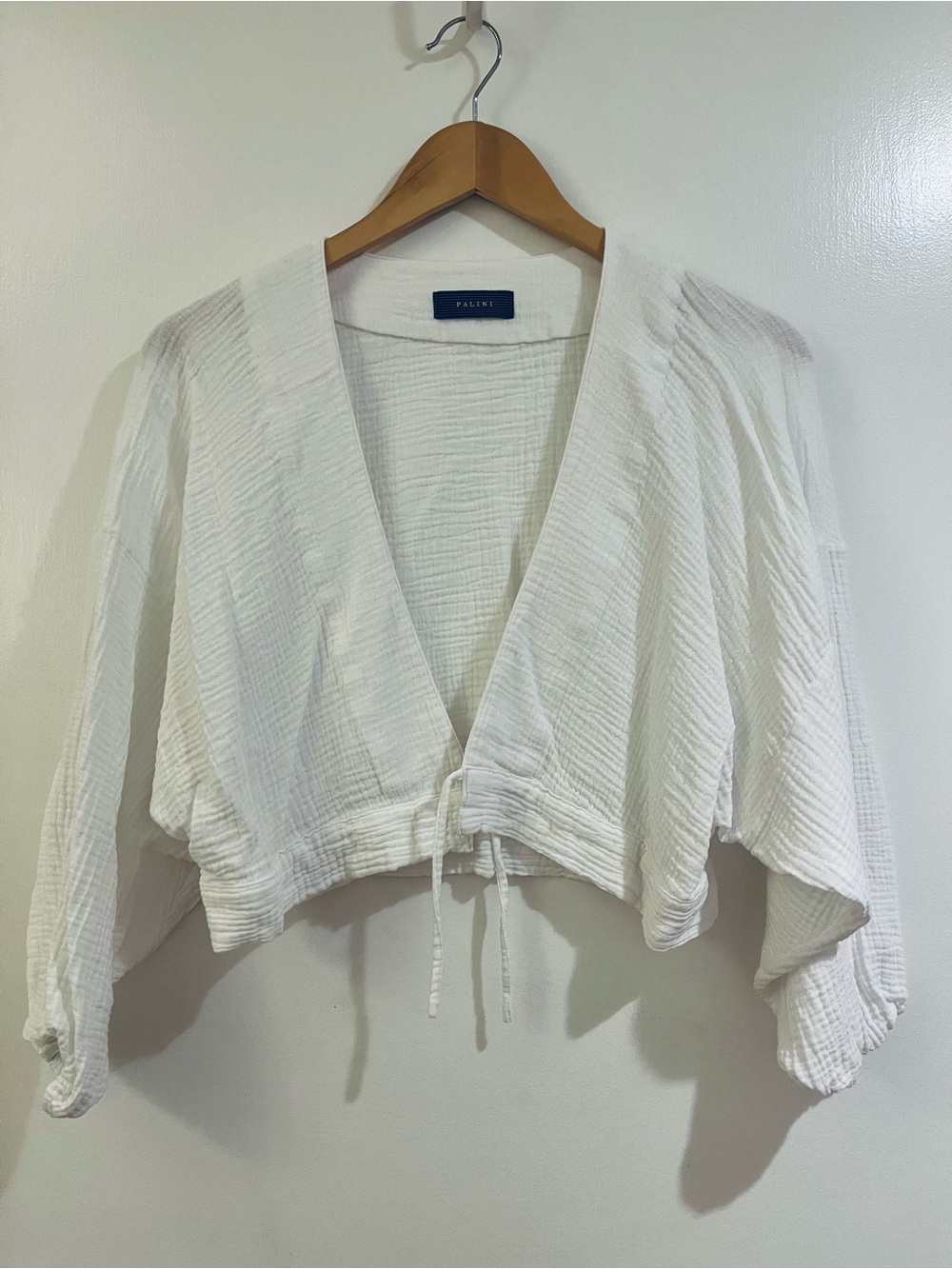Palini White Gauze Tie-Front Cropped Cardigan